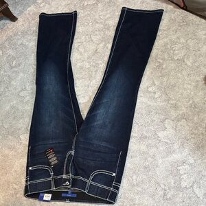 Brand new Apt 9 Dark Blue Jeans embellished with rhinestones/silver embroidery.